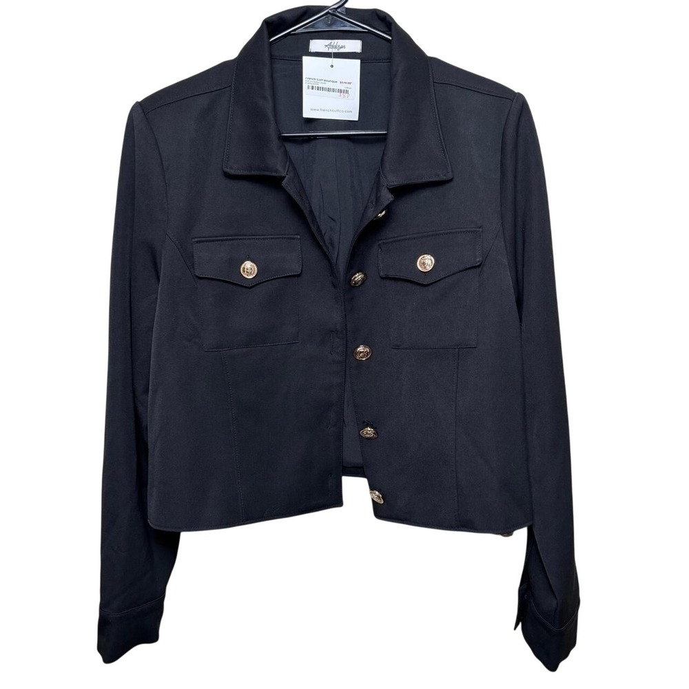 NEW Addison Black Gold Buttons Tailored Utility Military Crop Jacket Women Large
